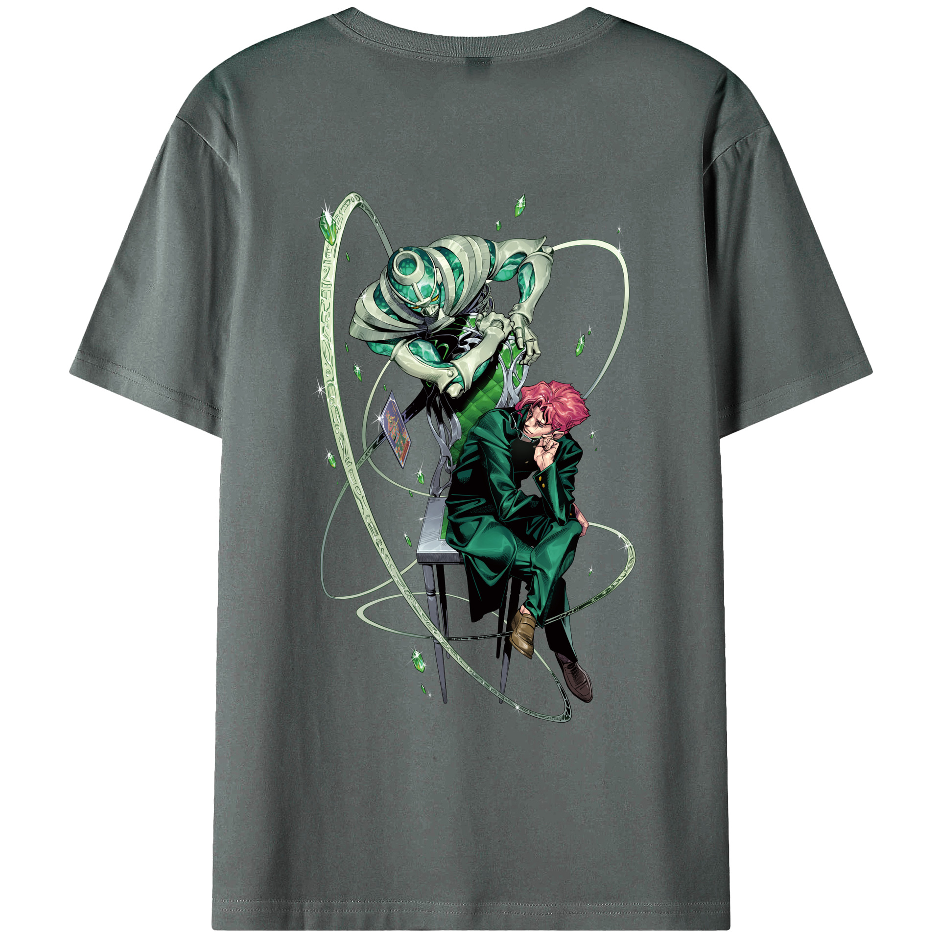 （画像用） ジョジョの奇妙な冒険 花京院 典明（かきょういん のりあき） JoJo's Bizarre Adventure Kakyoin Noriaki 綿100％ メンズ半袖Tシャツ（バックプリント） 通気性